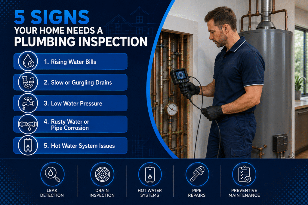 Plumber using camera inspection equipment